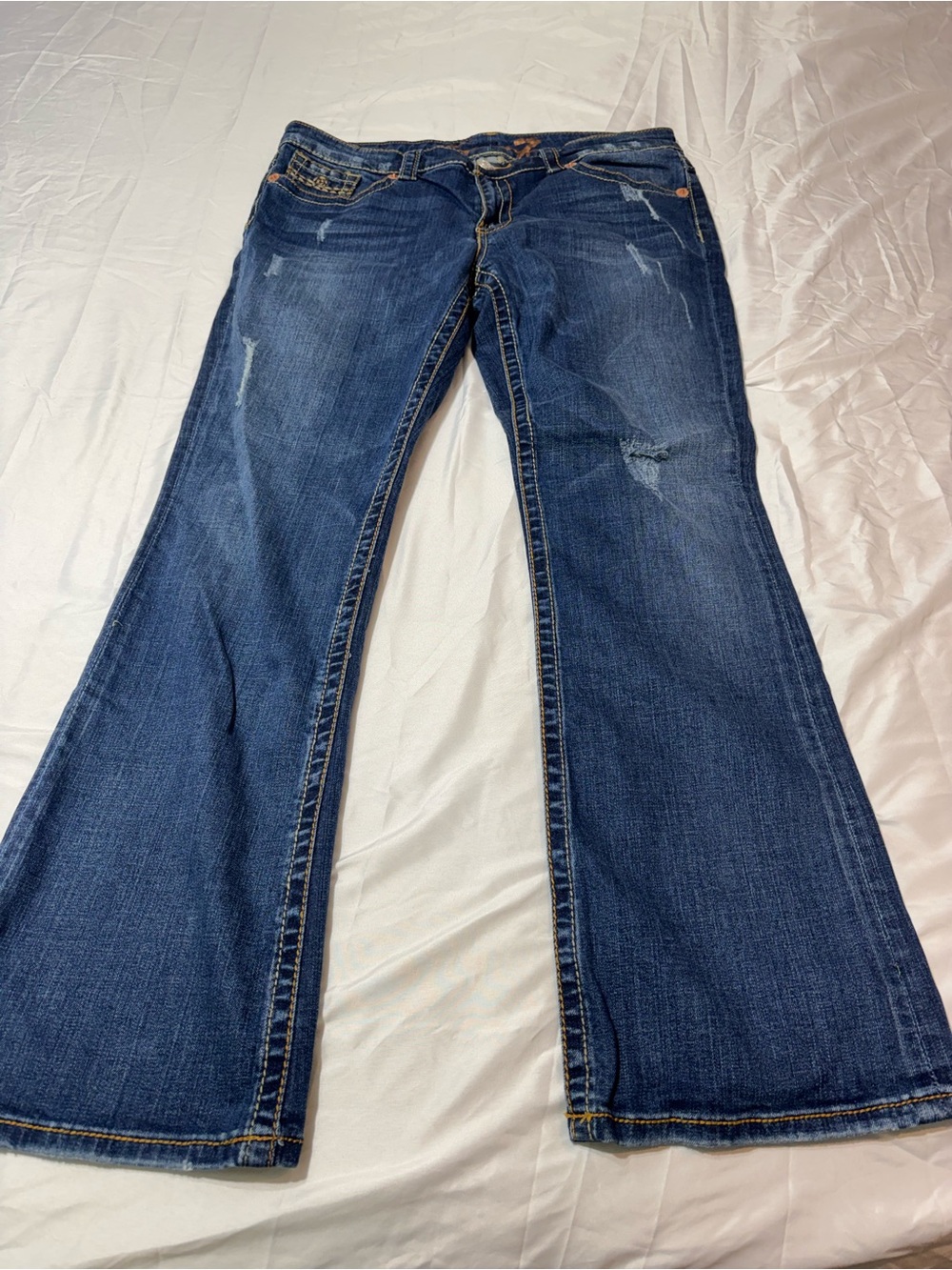 Seven7 Women's Blue Bootcut Jeans with Embroidered Back Pockets - Picture 3 of 8